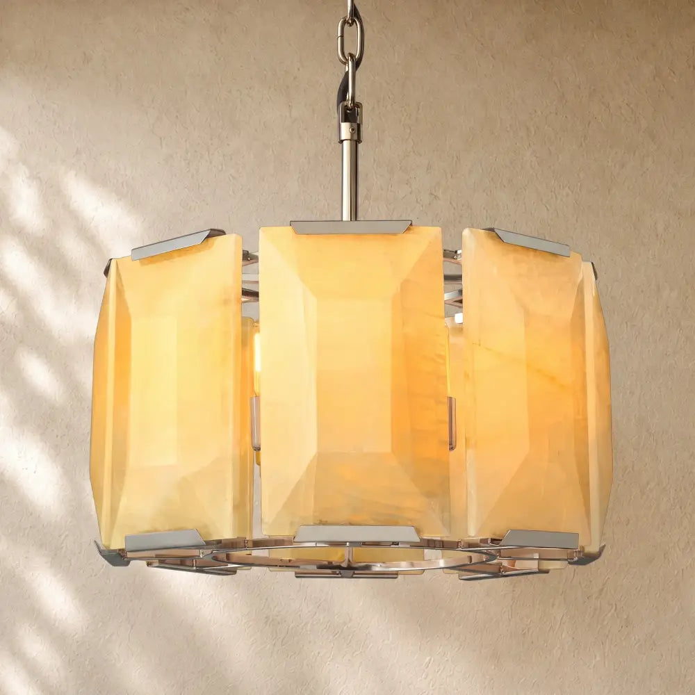 Hartley Calcite Round Alabaster Chandelier - Polishes Steel / 19’’