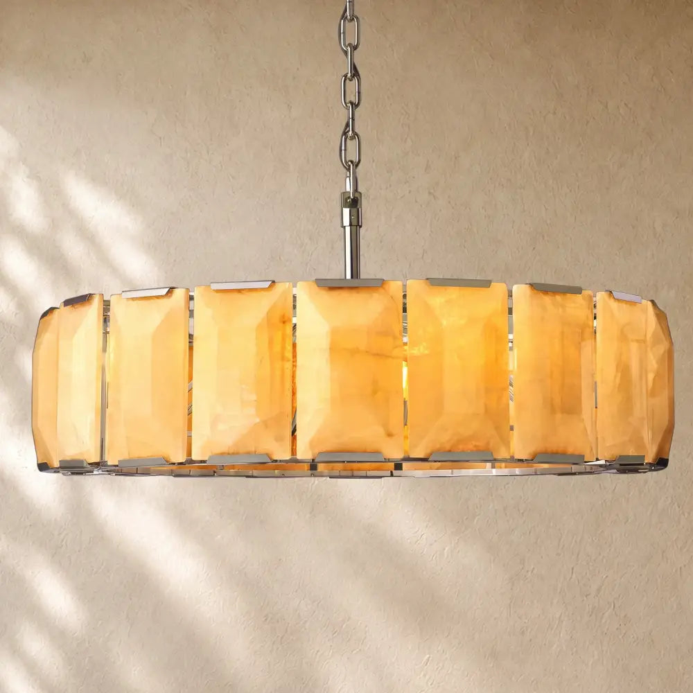 Hartley Calcite Round Alabaster Chandelier - Polishes Steel / 43’’