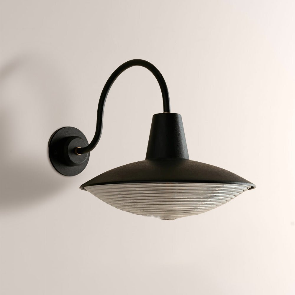 Haven Blackened Iron Ribbed Glass Outdoor Sconce - fovolighting