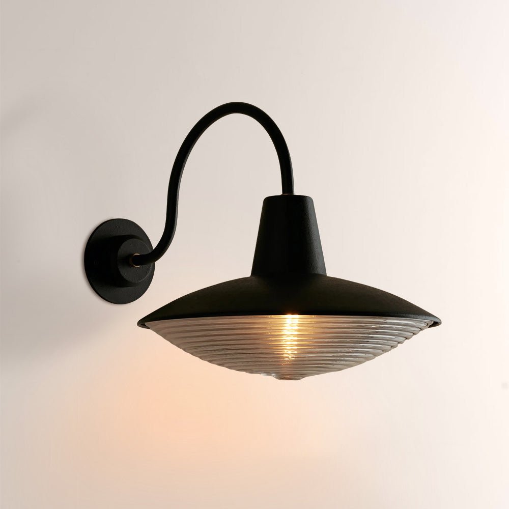 Haven Blackened Iron Ribbed Glass Outdoor Sconce - fovolighting