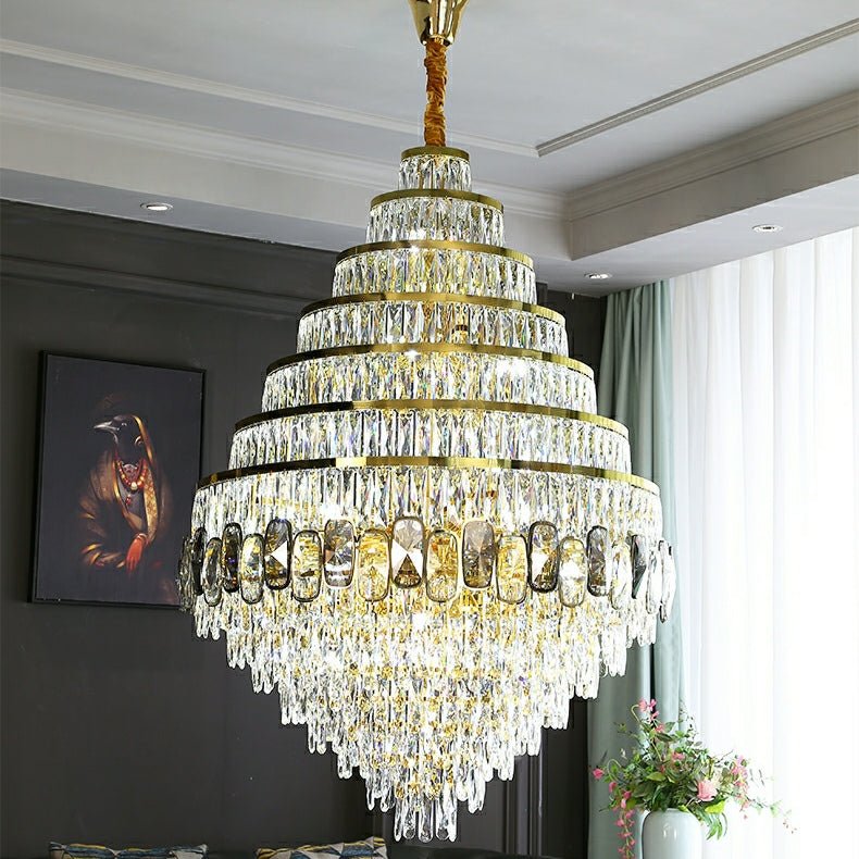 Honeycomb Shaped Ceiling Chandelier Extra Large Crystal Light Fixture For Foyer Staircase/ Entryway In Gold Finish - fovolighting