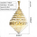 Honeycomb Shaped Ceiling Chandelier Extra Large Crystal Light Fixture For Foyer Staircase/ Entryway In Gold Finish - fovolighting
