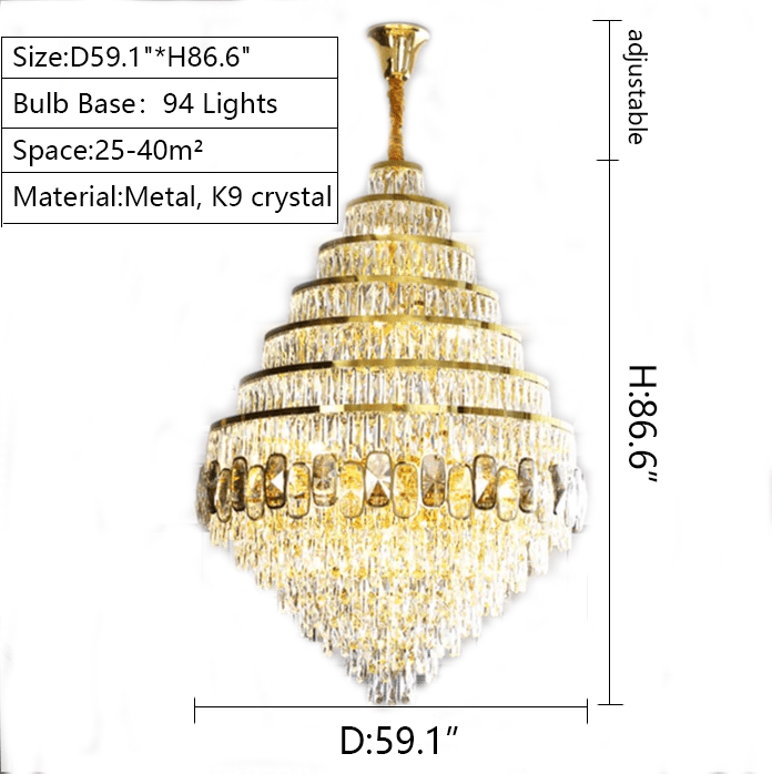 Honeycomb Shaped Ceiling Chandelier Extra Large Crystal Light Fixture For Foyer Staircase/ Entryway In Gold Finish - fovolighting