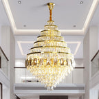 Honeycomb Shaped Ceiling Chandelier Extra Large Crystal Light Fixture For Foyer Staircase/ Entryway In Gold Finish - fovolighting