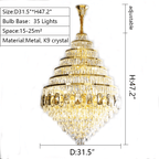 Honeycomb Shaped Ceiling Chandelier Extra Large Crystal Light Fixture For Foyer Staircase/ Entryway In Gold Finish - fovolighting