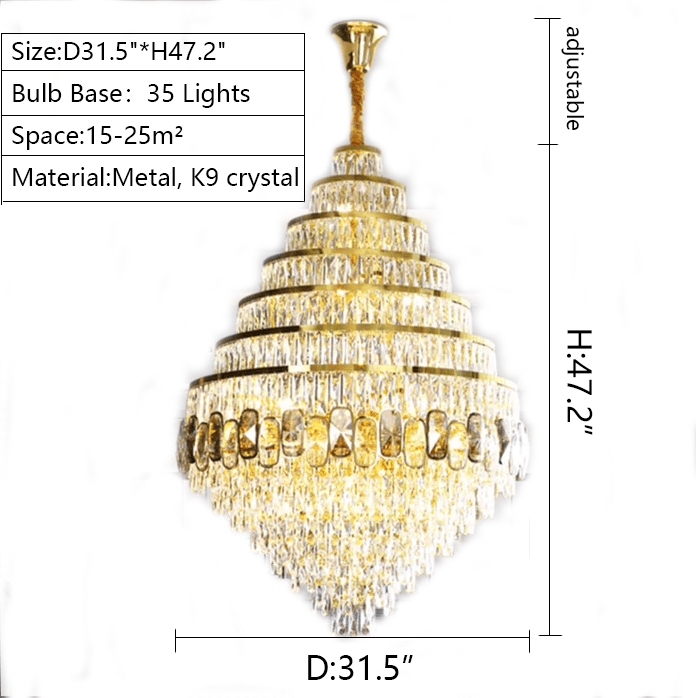 Honeycomb Shaped Ceiling Chandelier Extra Large Crystal Light Fixture For Foyer Staircase/ Entryway In Gold Finish - fovolighting