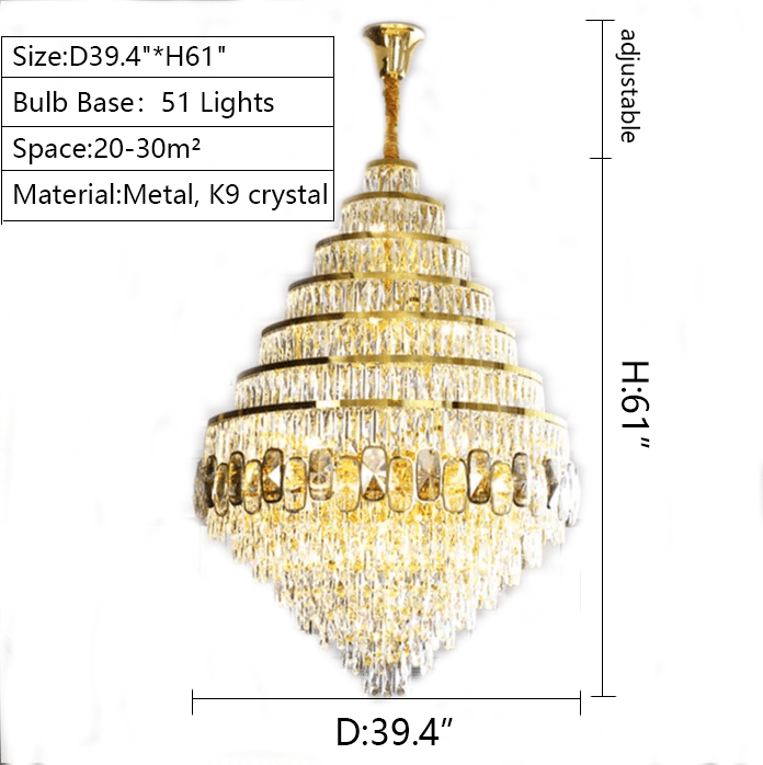 Honeycomb Shaped Ceiling Chandelier Extra Large Crystal Light Fixture For Foyer Staircase/ Entryway In Gold Finish - fovolighting