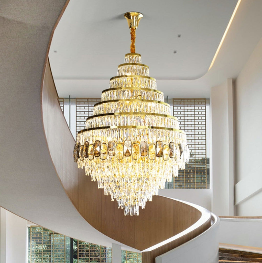 Honeycomb Shaped Ceiling Chandelier Extra Large Crystal Light Fixture For Foyer Staircase/ Entryway In Gold Finish - fovolighting