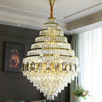 Honeycomb Shaped Ceiling Chandelier Extra Large Crystal Light Fixture For Foyer Staircase/ Entryway In Gold Finish - fovolighting