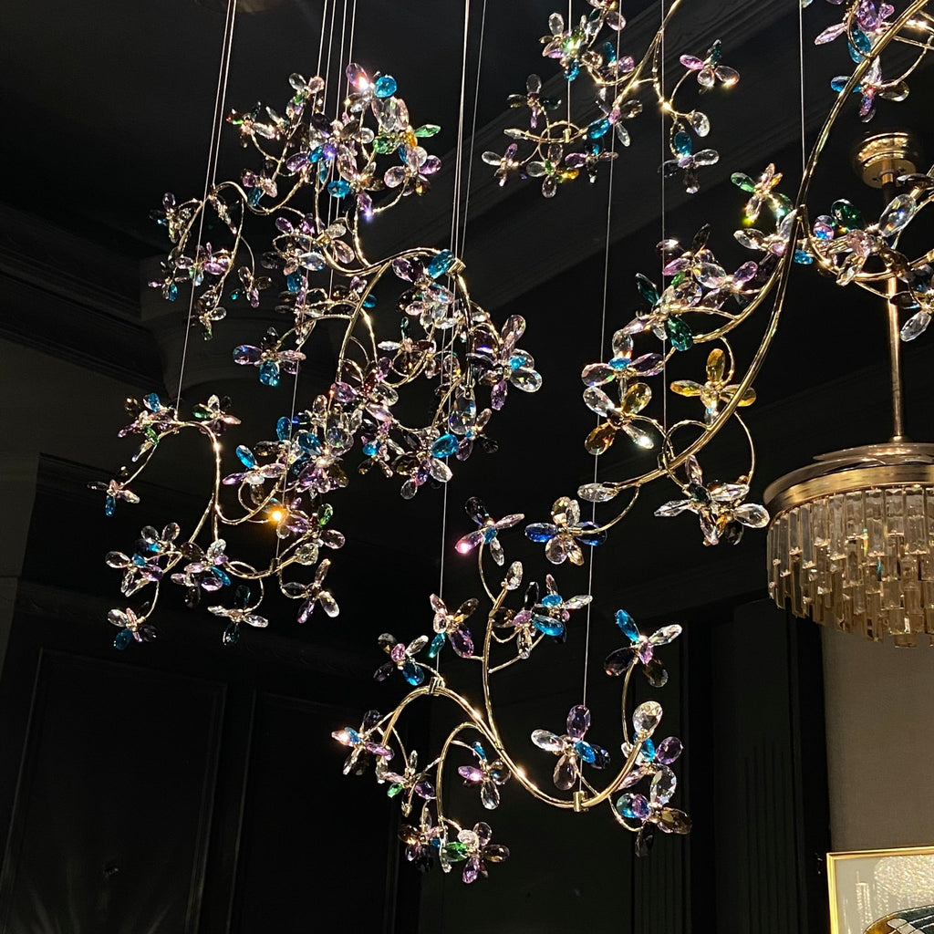 Hotel Entrance Crystal Flower Branch Chandelier Luxury Ceiling Lighting Fixture For Foyer Entryway - fovolighting