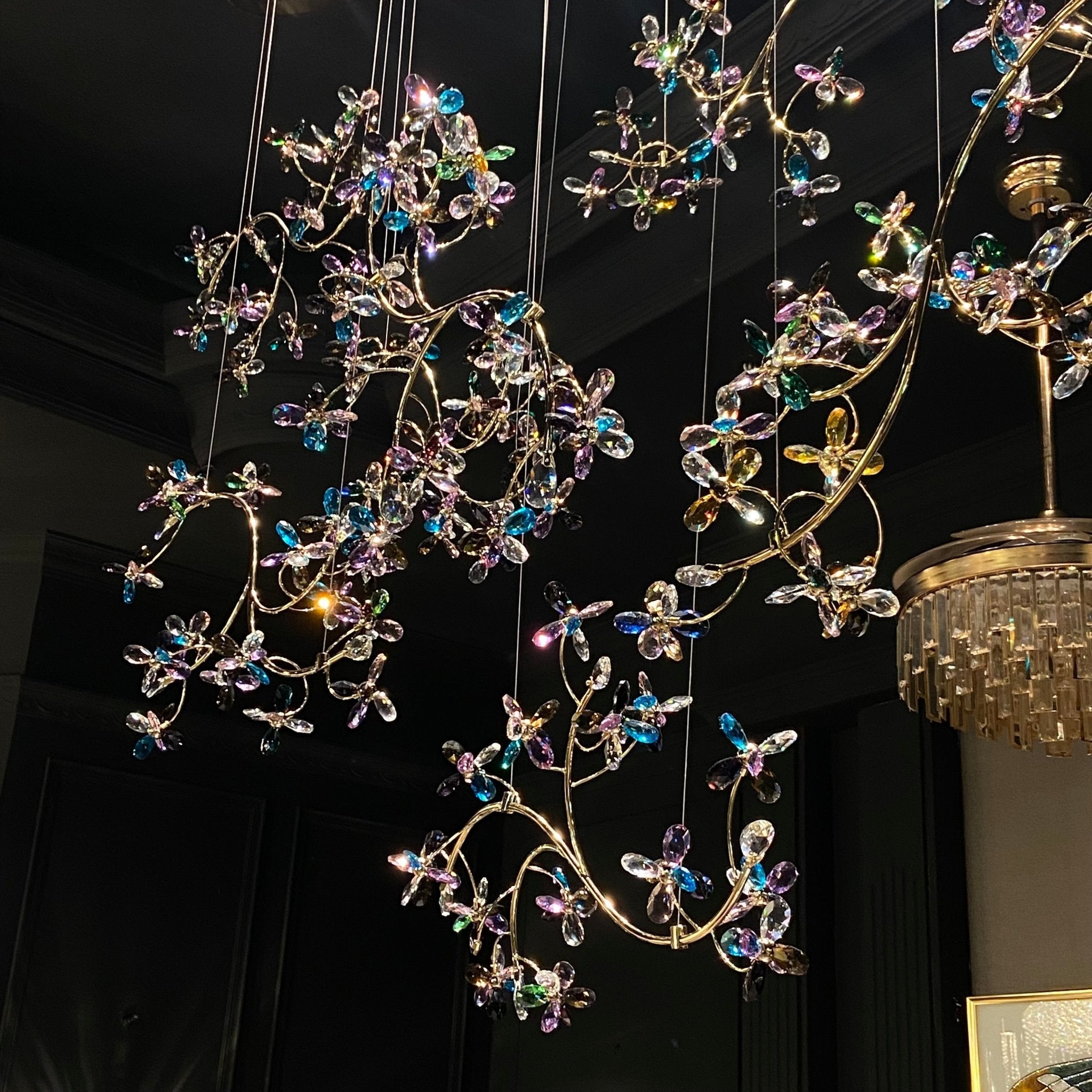Hotel Entrance Crystal Flower Branch Chandelier Luxury Ceiling Lighting Fixture For Foyer Entryway - fovolighting