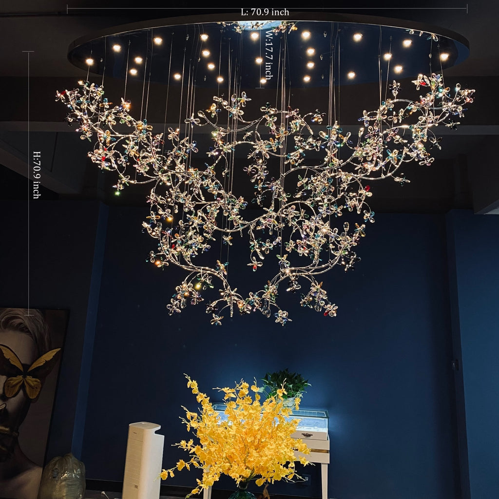Hotel Entrance Crystal Flower Branch Chandelier Luxury Ceiling Lighting Fixture For Foyer Entryway - fovolighting