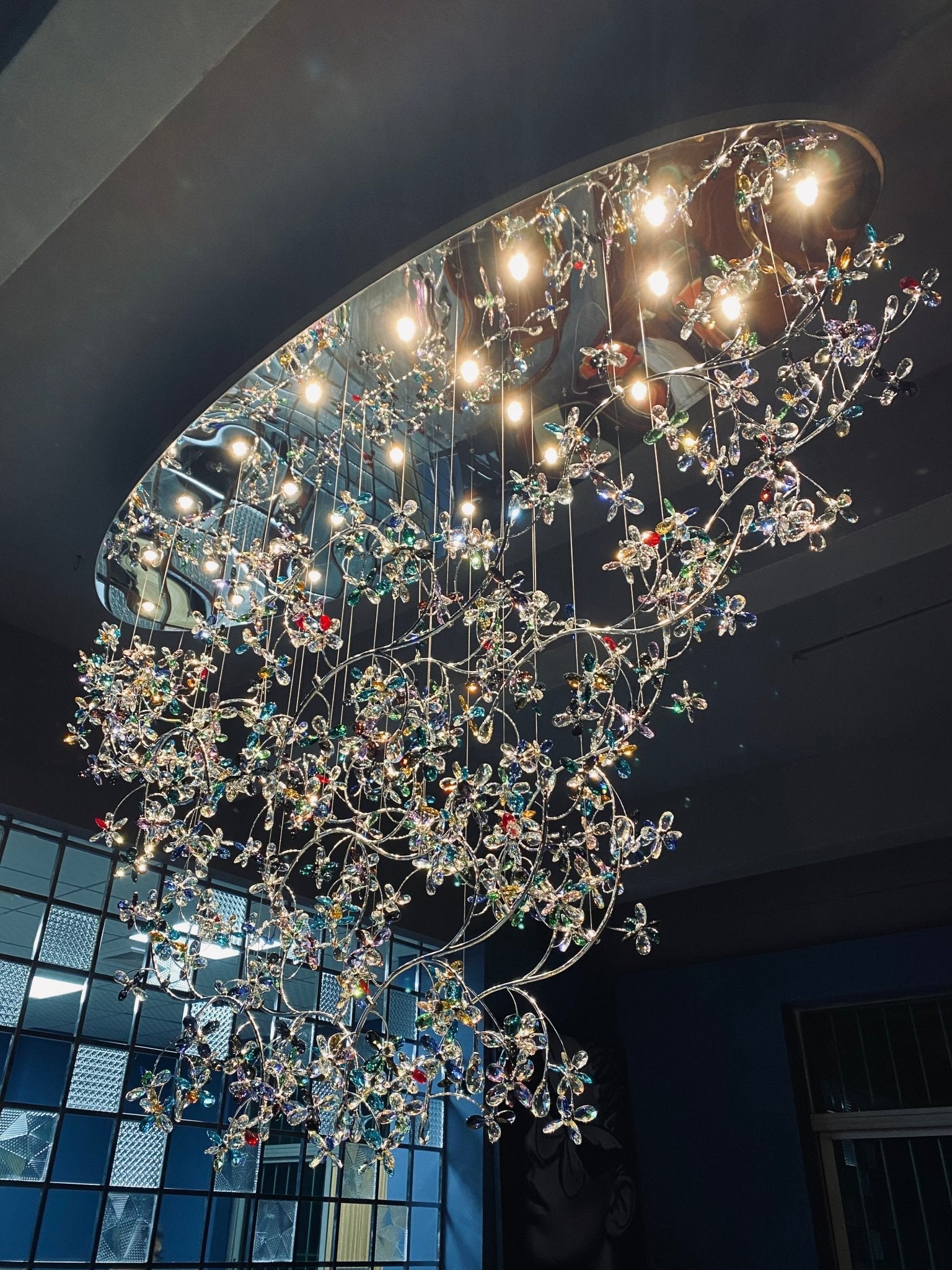 Hotel Entrance Crystal Flower Branch Chandelier Luxury Ceiling Lighting Fixture For Foyer Entryway - fovolighting