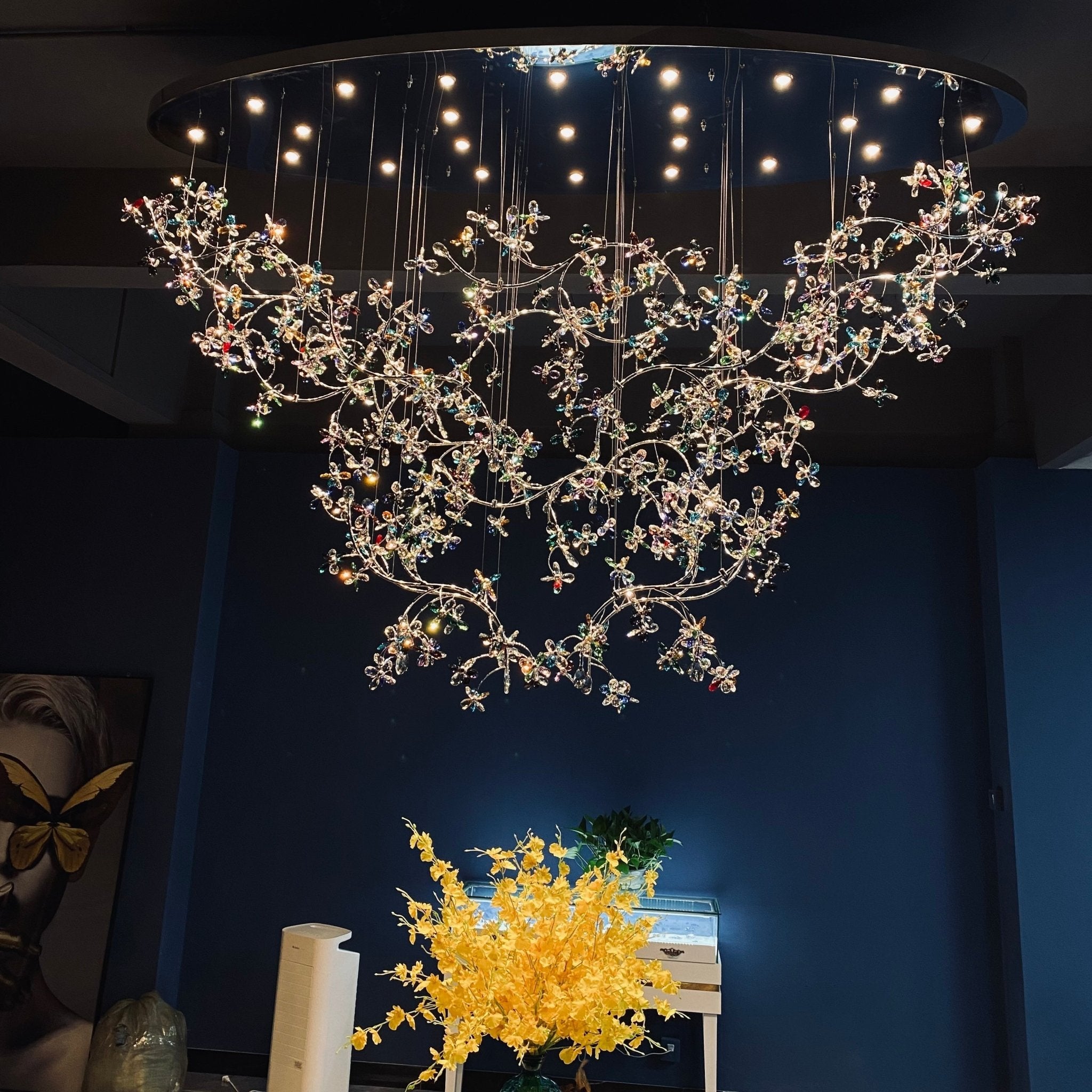 Hotel Entrance Crystal Flower Branch Chandelier Luxury Ceiling Lighting Fixture For Foyer Entryway - fovolighting