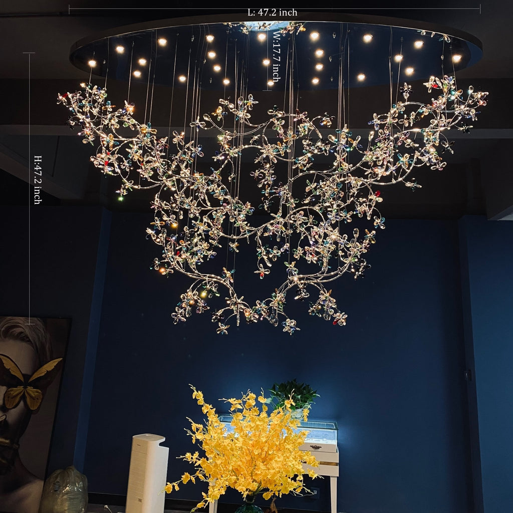 Hotel Entrance Crystal Flower Branch Chandelier Luxury Ceiling Lighting Fixture For Foyer Entryway - fovolighting