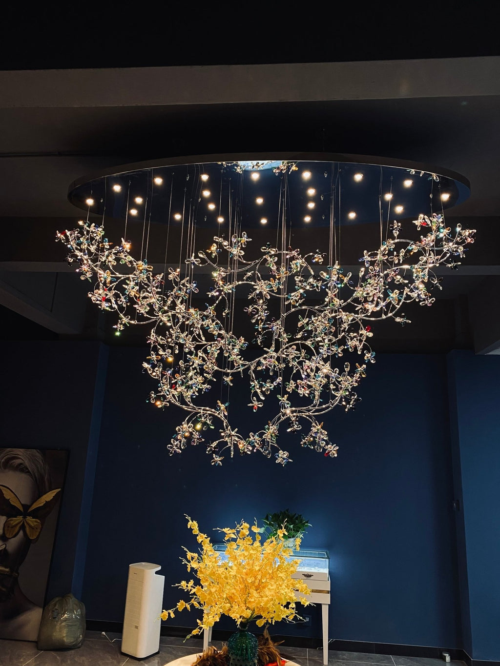 Hotel Entrance Crystal Flower Branch Chandelier Luxury Ceiling Lighting Fixture For Foyer Entryway - fovolighting