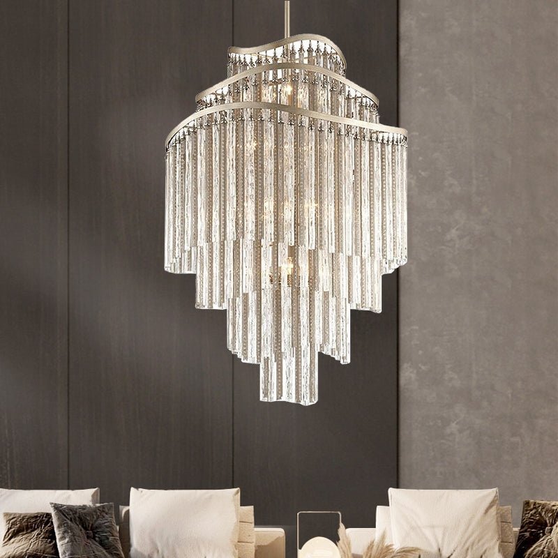 Huge Post - modern Hollow Glass Tube Tassel Chandelier for Living Room/Foyer/Villa/Stairs - fovolighting
