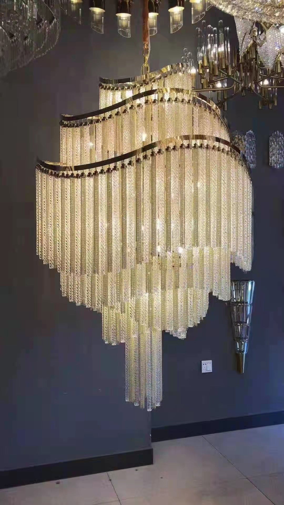 Huge Post - modern Hollow Glass Tube Tassel Chandelier for Living Room/Foyer/Villa/Stairs - fovolighting