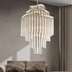 Huge Post - modern Hollow Glass Tube Tassel Chandelier for Living Room/Foyer/Villa/Stairs - fovolighting