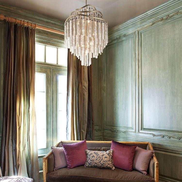 Huge Post - modern Hollow Glass Tube Tassel Chandelier for Living Room/Foyer/Villa/Stairs - fovolighting