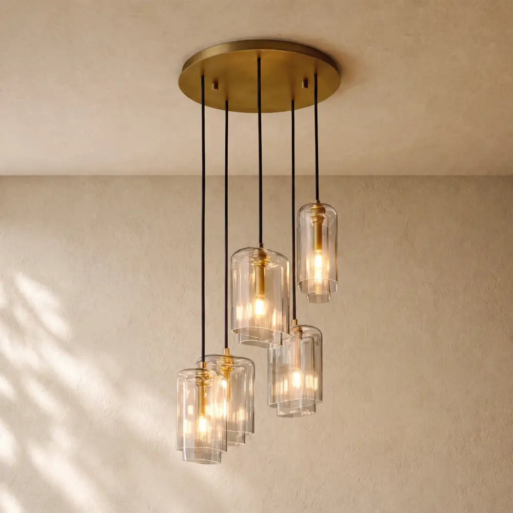 LACOURT GLASS CLUSTER CHANDELIER - Lacquered Burnished Brass / 18’’ / Clear