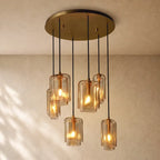 LACOURT GLASS CLUSTER CHANDELIER - Lacquered Burnished Brass / 24’’ / Amber