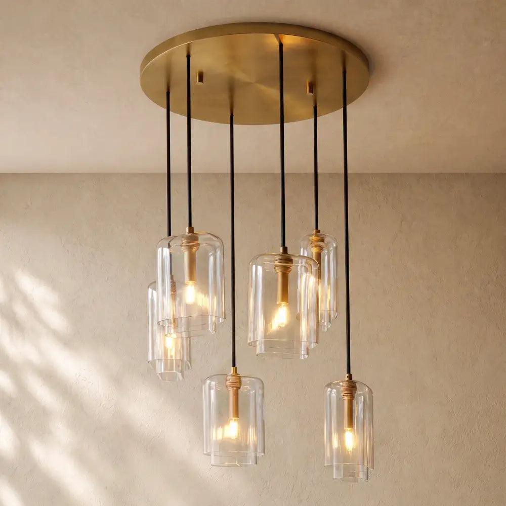 LACOURT GLASS CLUSTER CHANDELIER - Lacquered Burnished Brass / 24’’ / Clear