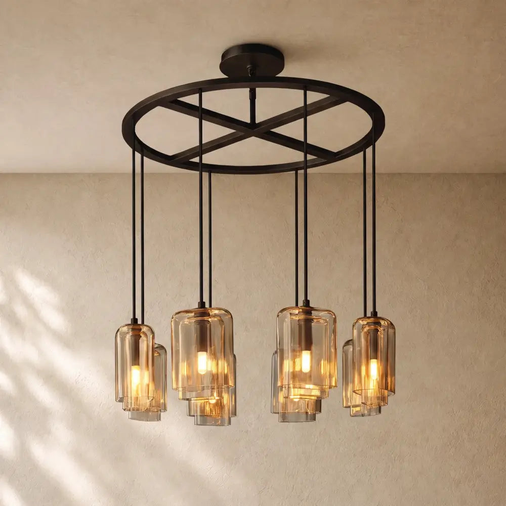 LACOURT GLASS ROUND CHANDELIER - Bronze / 36’’ / Amber