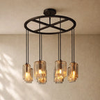 LACOURT GLASS ROUND CHANDELIER - Bronze / 36’’ / Amber