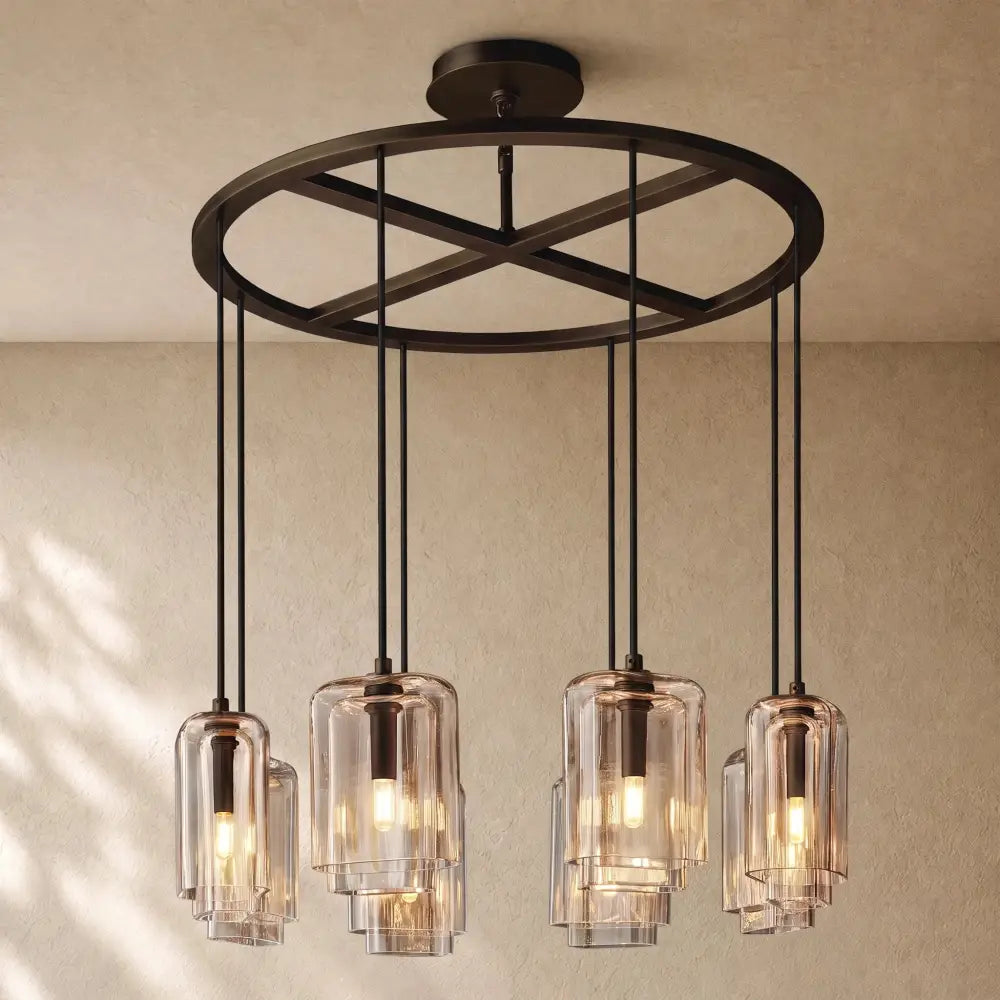 LACOURT GLASS ROUND CHANDELIER - Bronze / 36’’ / Clear