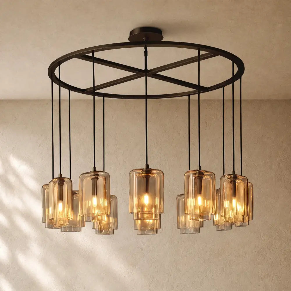 LACOURT GLASS ROUND CHANDELIER - Bronze / 48’’ / Amber