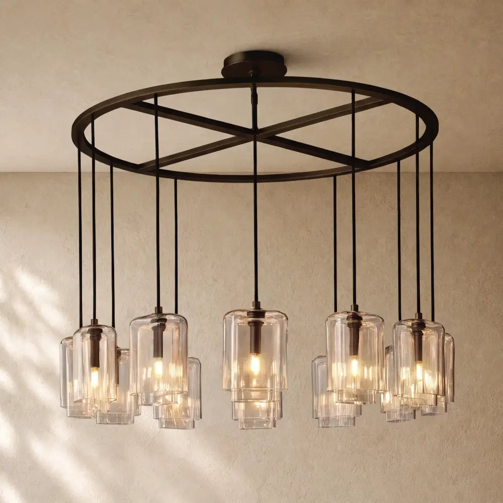 LACOURT GLASS ROUND CHANDELIER - Bronze / 48’’ / Clear