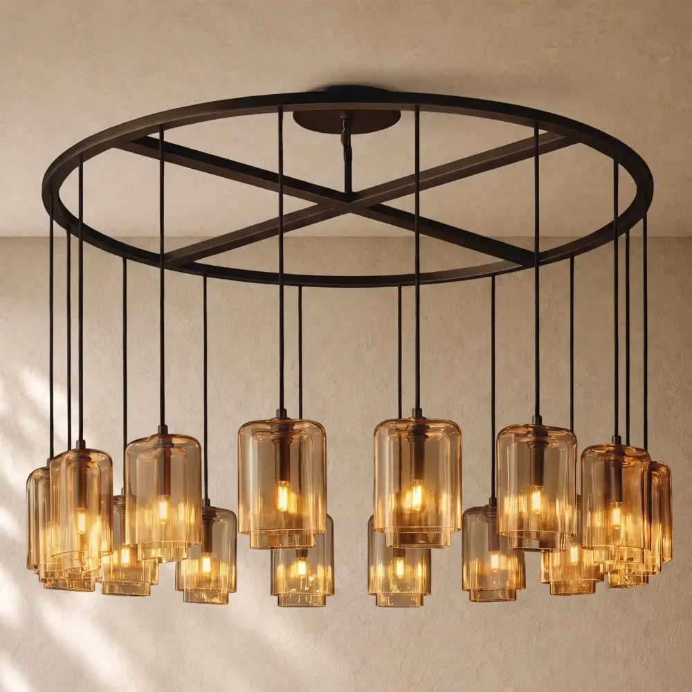 LACOURT GLASS ROUND CHANDELIER - Bronze / 60’’ / Amber