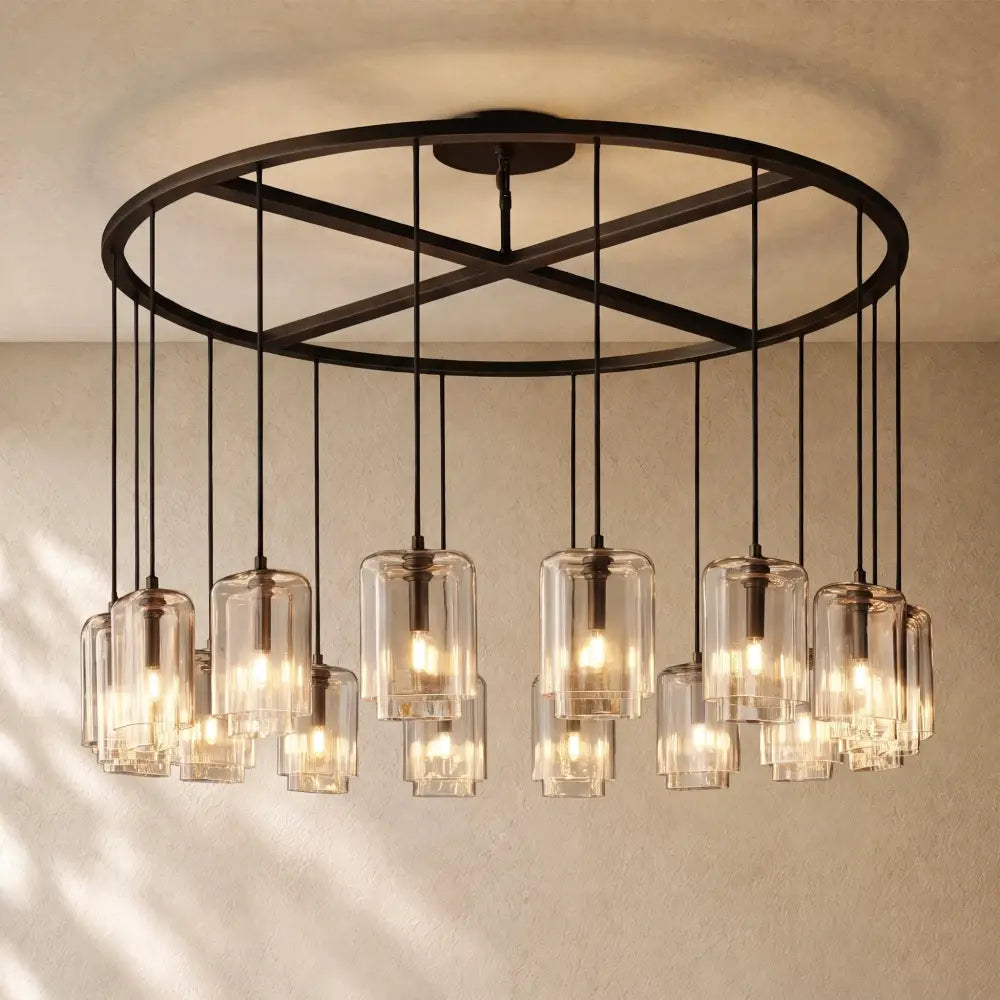 LACOURT GLASS ROUND CHANDELIER - Bronze / 60’’ / Clear