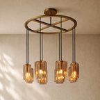 LACOURT GLASS ROUND CHANDELIER - Lacquered Burnished Brass / 36’’ / Amber