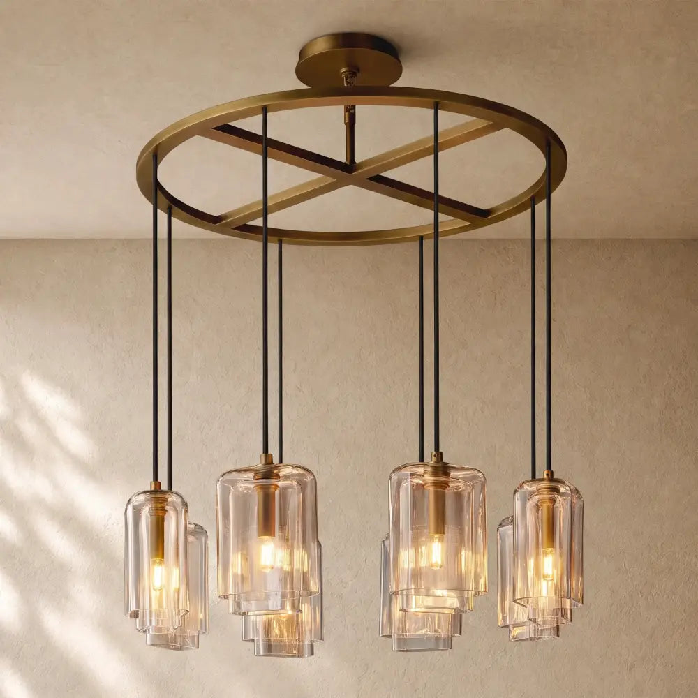 LACOURT GLASS ROUND CHANDELIER - Lacquered Burnished Brass / 36’’ / Clear