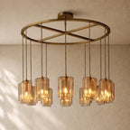 LACOURT GLASS ROUND CHANDELIER - Lacquered Burnished Brass / 48’’ / Amber