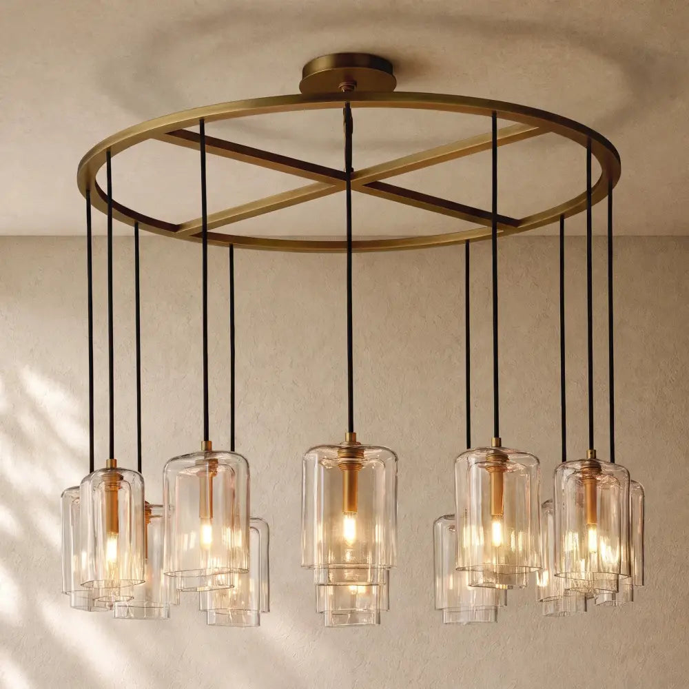 LACOURT GLASS ROUND CHANDELIER - Lacquered Burnished Brass / 48’’ / Clear