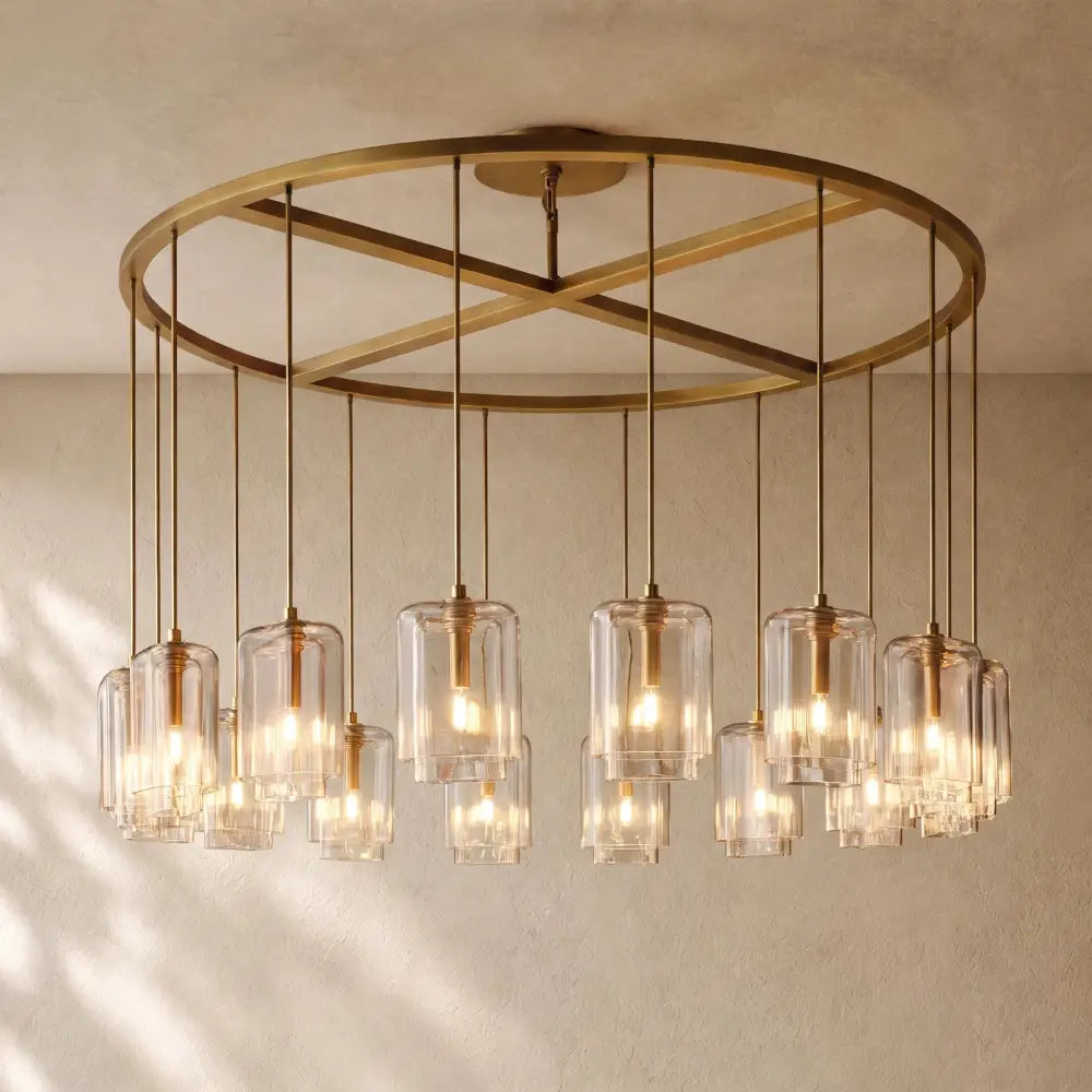 LACOURT GLASS ROUND CHANDELIER - Lacquered Burnished Brass / 60’’ / Clear