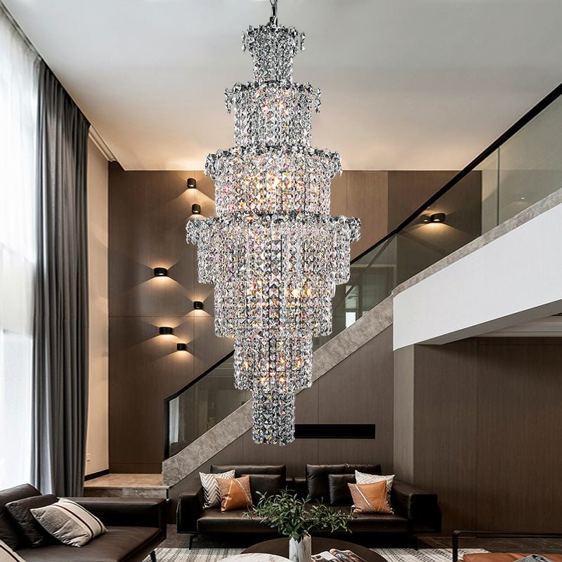 Large Multi - pieces Crystal Chandelier Stylish Ceiling Light Fixture For Foyer Living Room Staircase - fovolighting