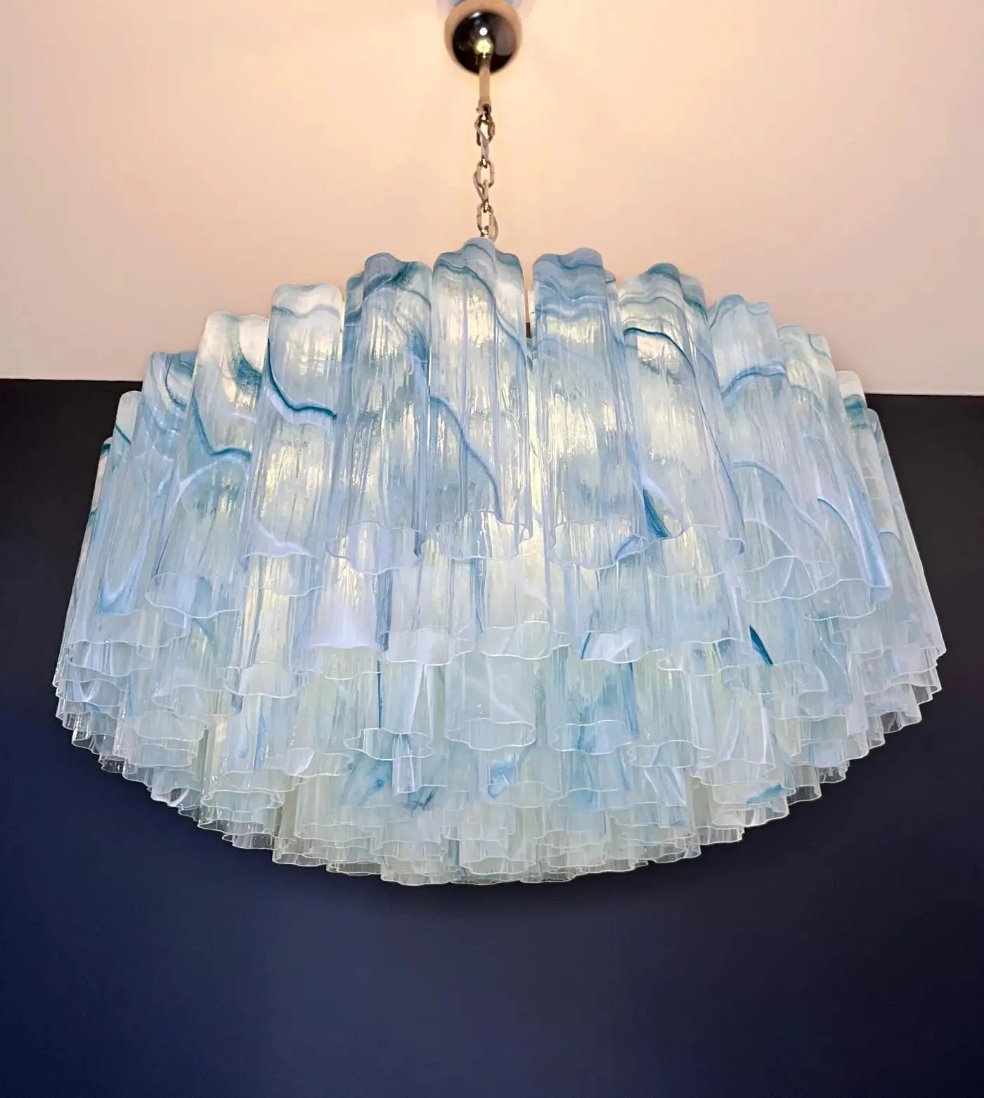 Large Murano glass Chandelier - 101 blue alabaster glass tube - fovolighting
