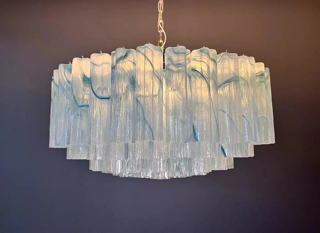 Large Murano glass Chandelier - 101 blue alabaster glass tube - fovolighting