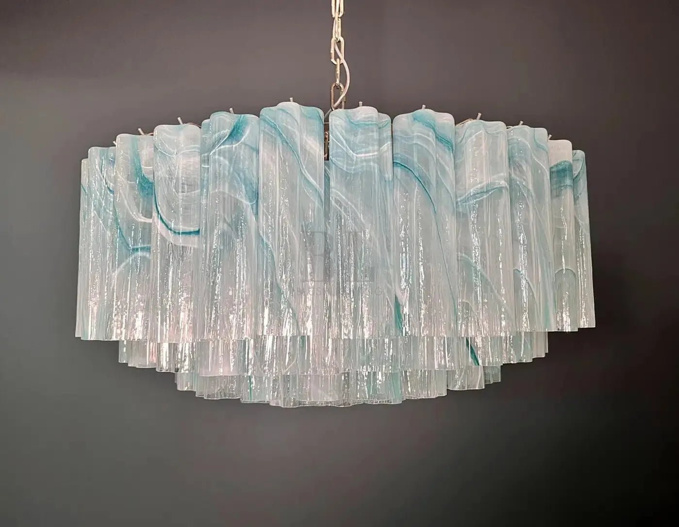 Large Murano glass Chandelier - 101 blue alabaster glass tube - fovolighting
