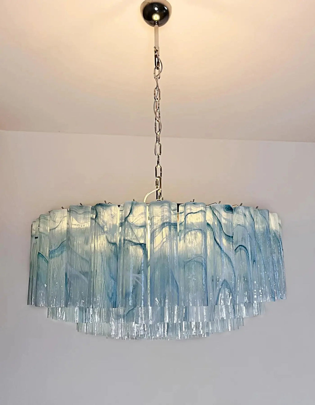 Large Murano glass Chandelier - 101 blue alabaster glass tube - fovolighting
