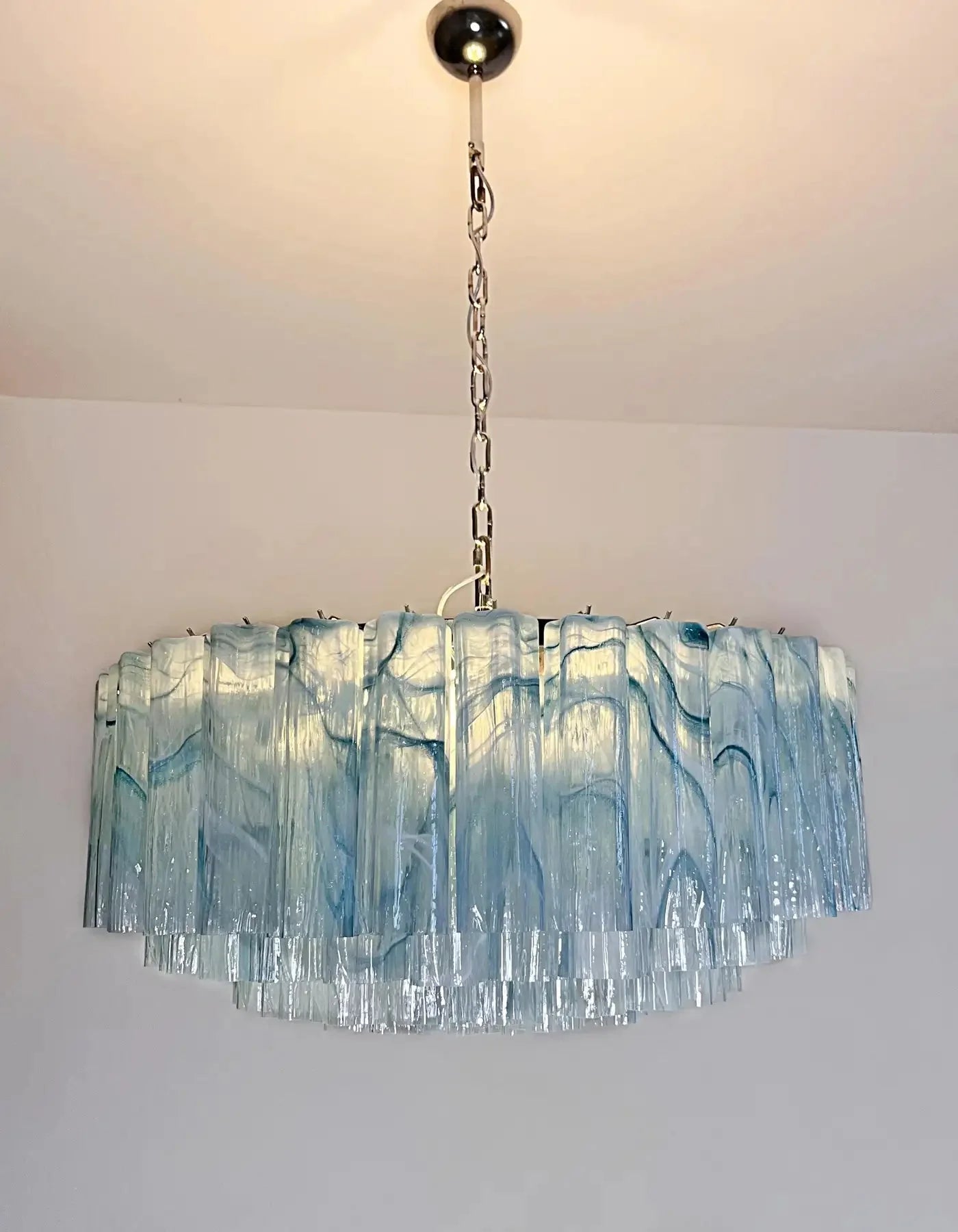 Large Murano glass Chandelier - 101 blue alabaster glass tube - fovolighting