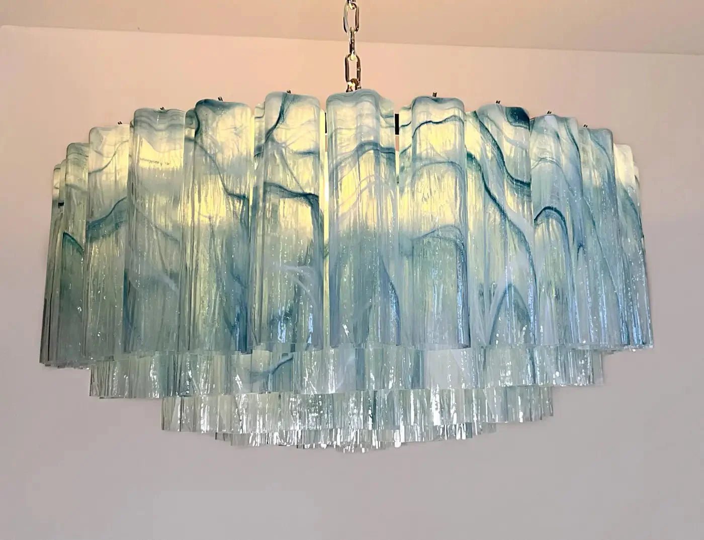 Large Murano glass Chandelier - 101 blue alabaster glass tube - fovolighting