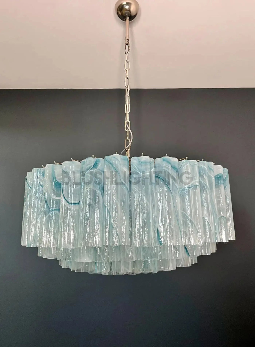 Large Murano glass Chandelier - 101 blue alabaster glass tube - fovolighting