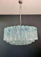 Large Murano glass Chandelier - 101 blue alabaster glass tube - fovolighting