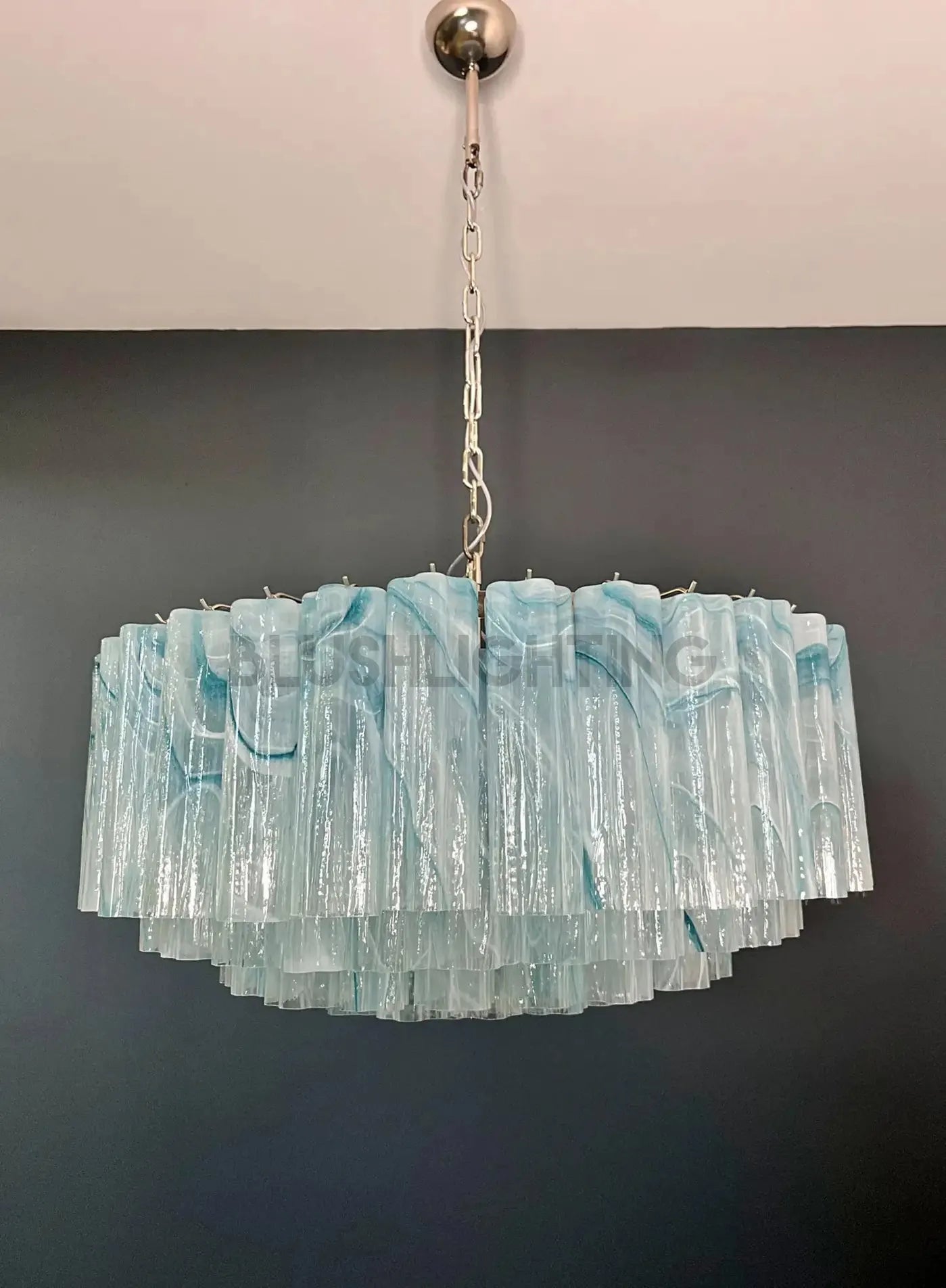 Large Murano glass Chandelier - 101 blue alabaster glass tube - fovolighting