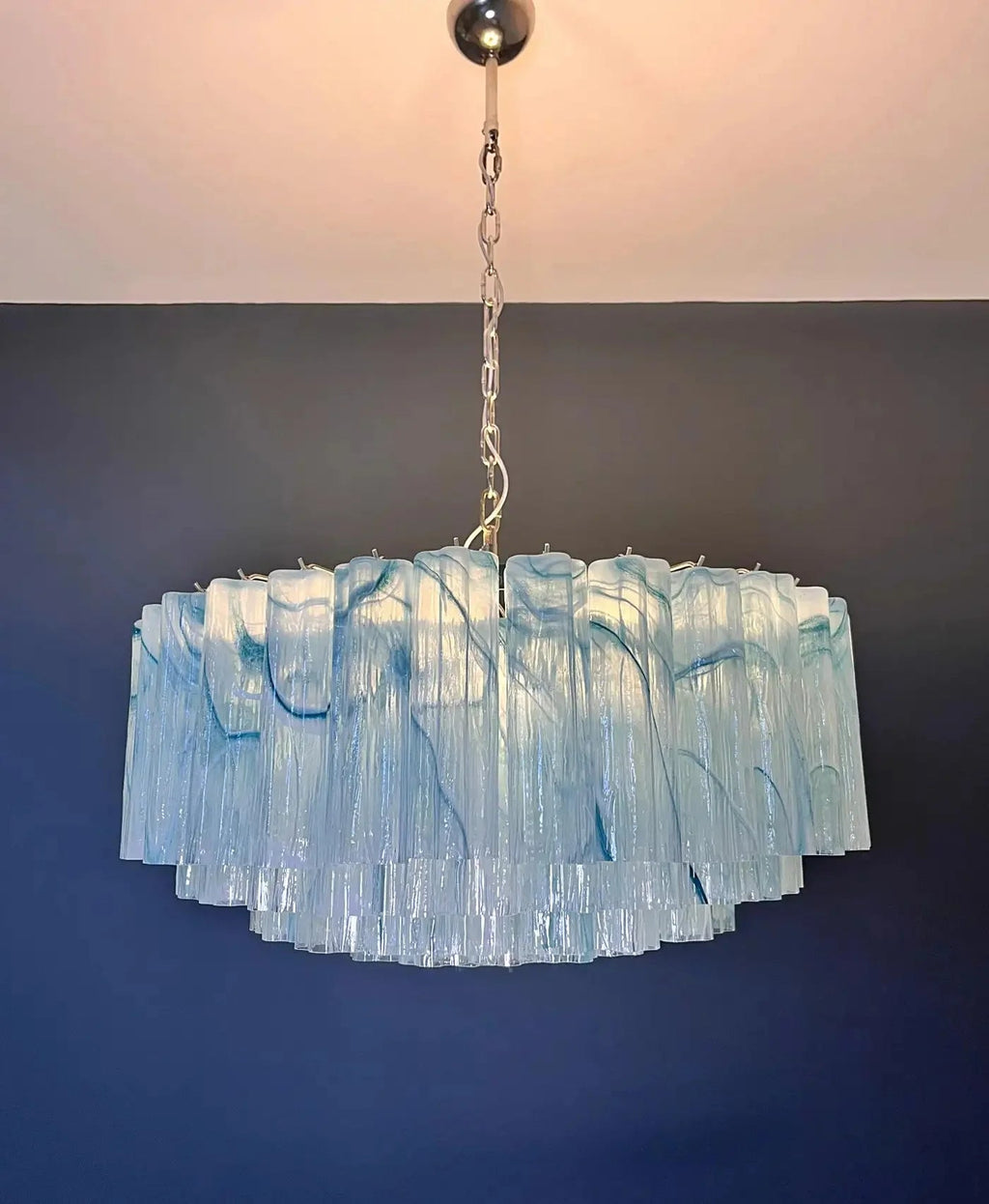 Large Murano glass Chandelier - 101 blue alabaster glass tube - fovolighting